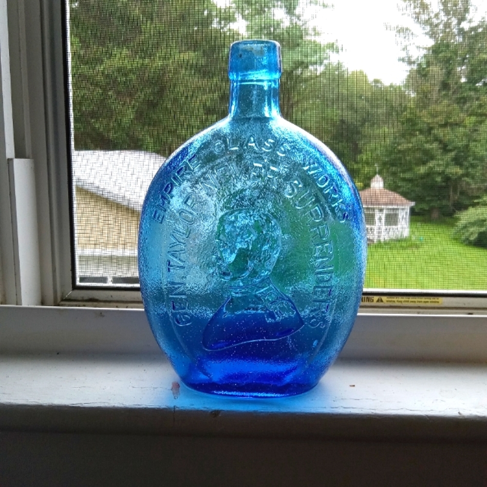 Vintage Empire Glass Works “Gen. Taylor Never Surrenders“ Cobalt Blue Bottle